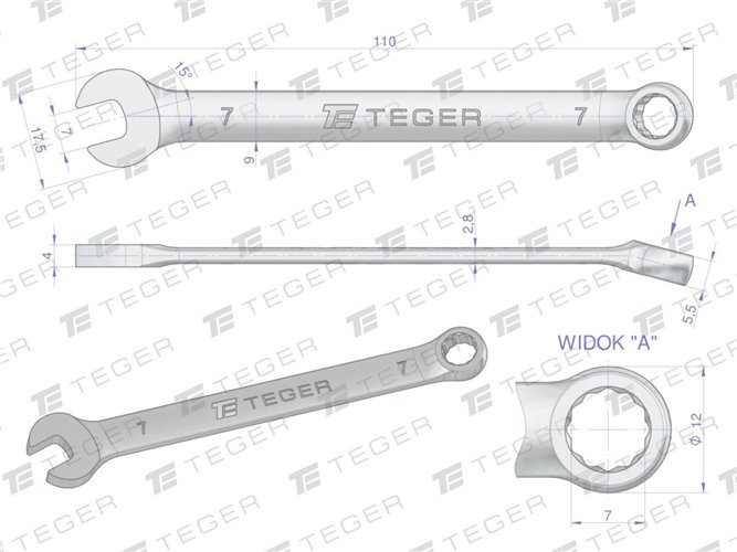 Klucz płasko-oczkowy 7 mm / TEGER