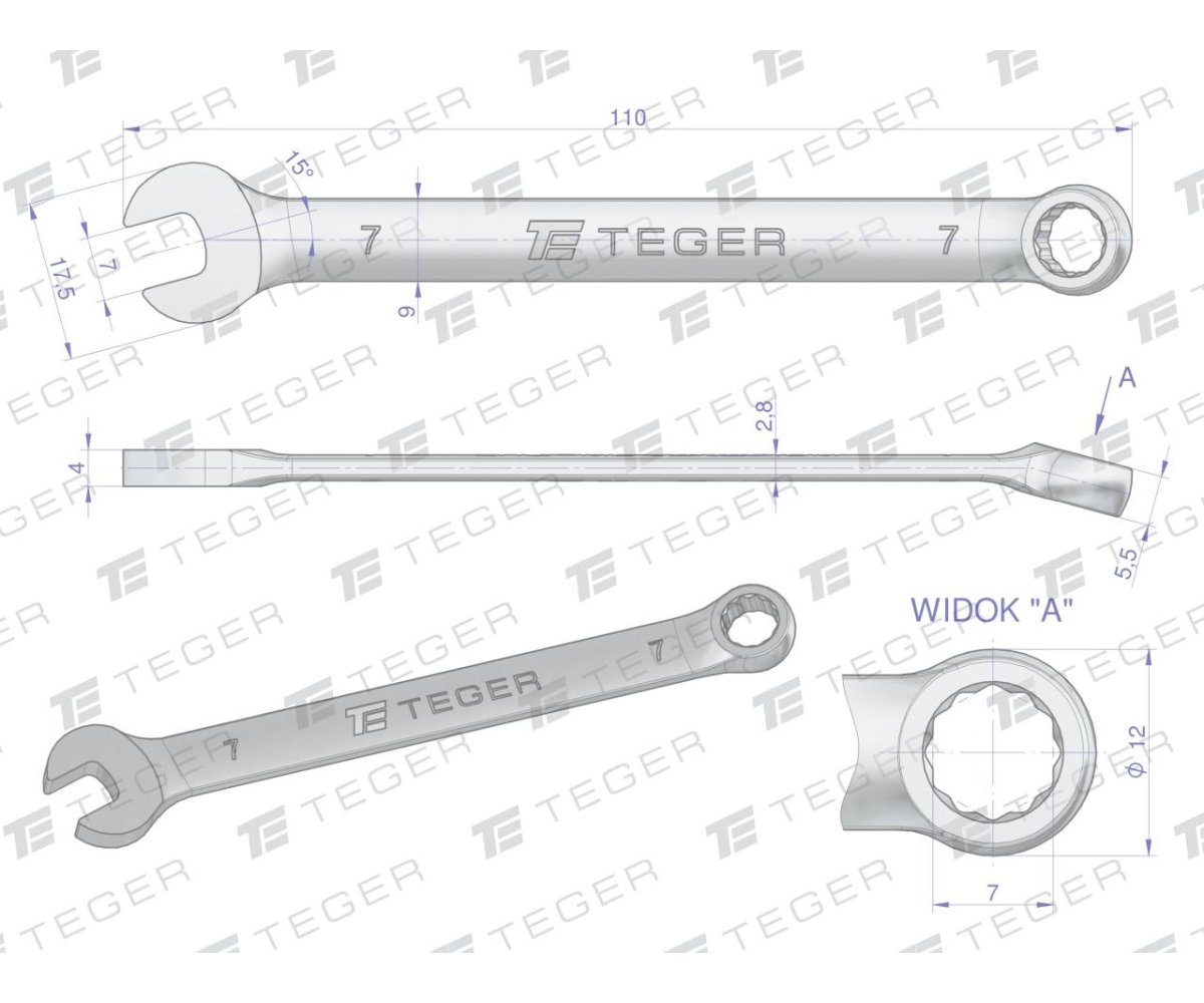 Klucz płasko-oczkowy 7 mm / TEGER