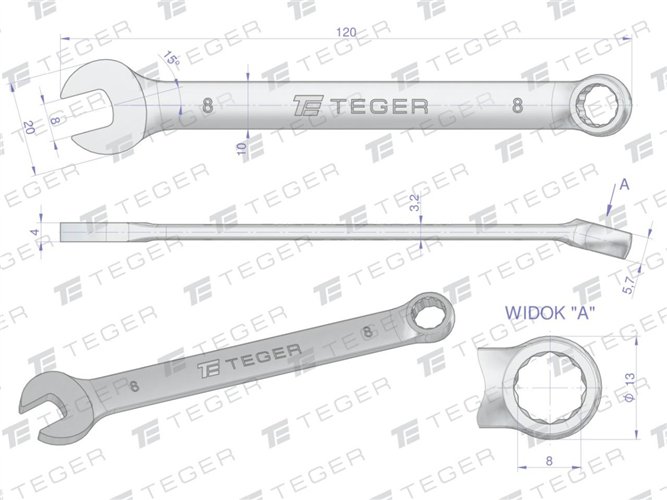 Klucz płasko-oczkowy 8 mm / TEGER