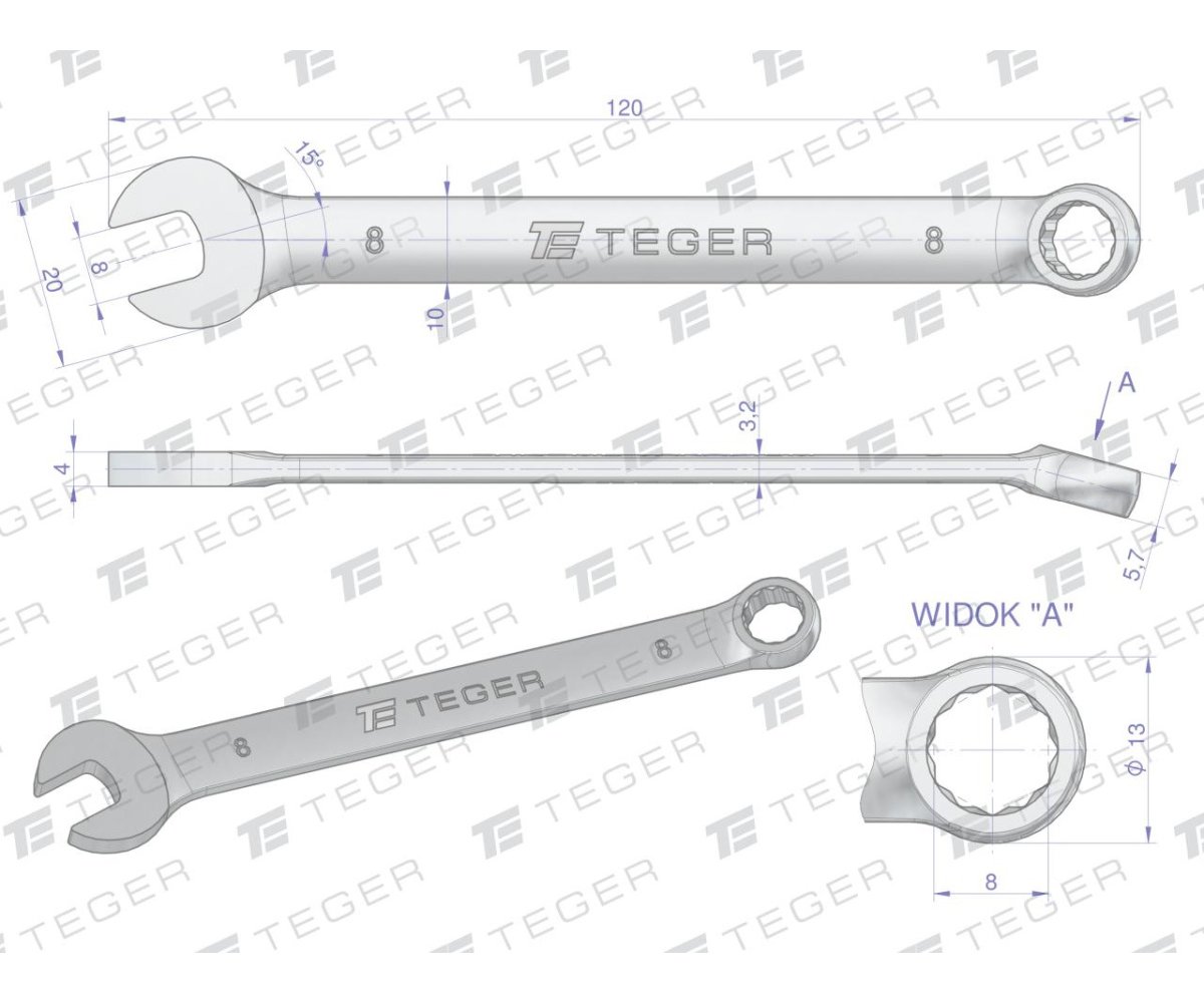 Klucz płasko-oczkowy 8 mm / TEGER