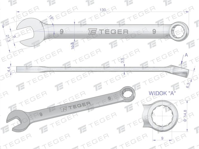 Klucz płasko-oczkowy 9 mm / TEGER