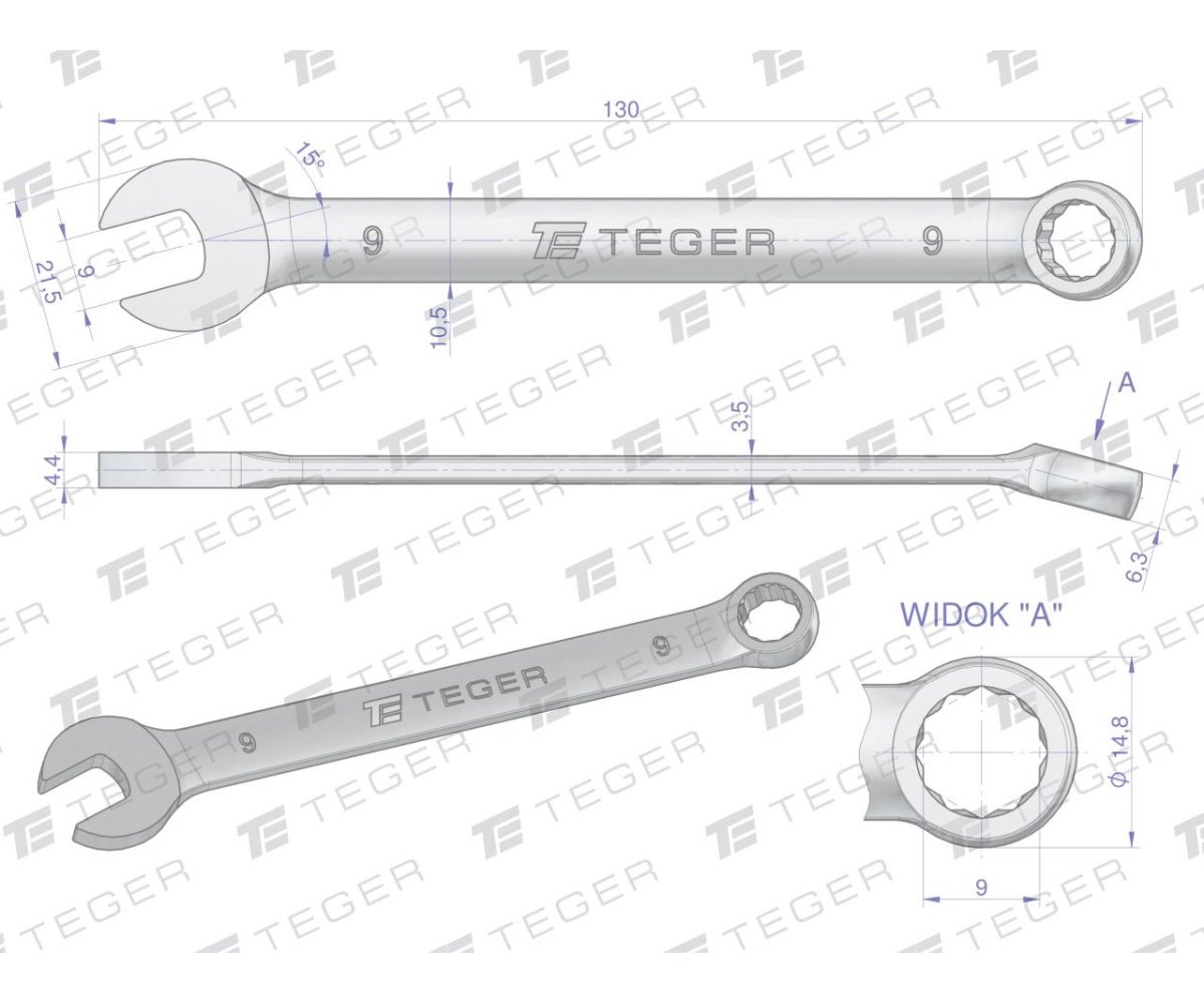 Klucz płasko-oczkowy 9 mm / TEGER