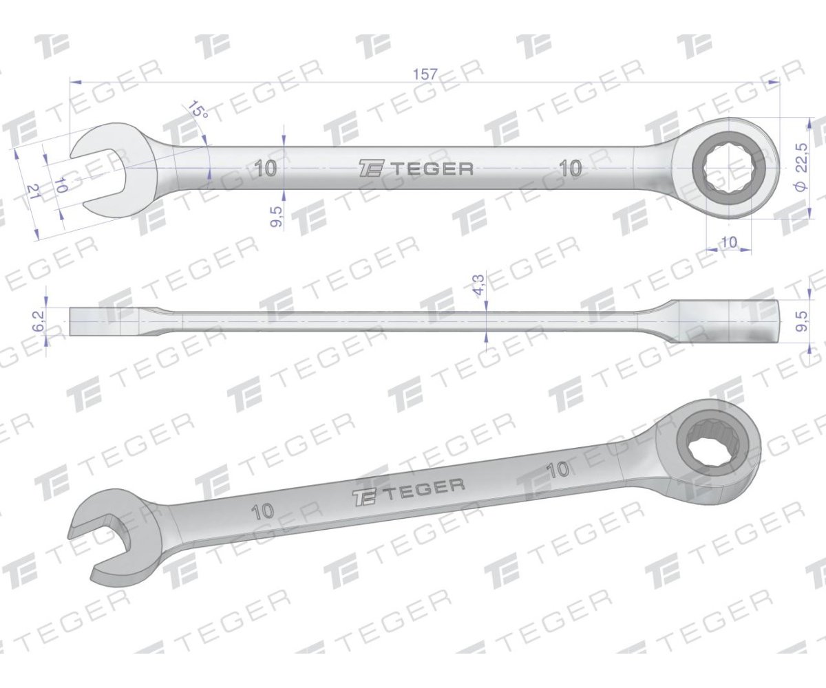 Klucz płasko-oczkowy z grzechotką 10 mm / TEGER
