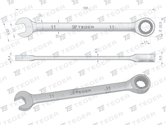 Klucz płasko-oczkowy z grzechotką 11 mm / TEGER