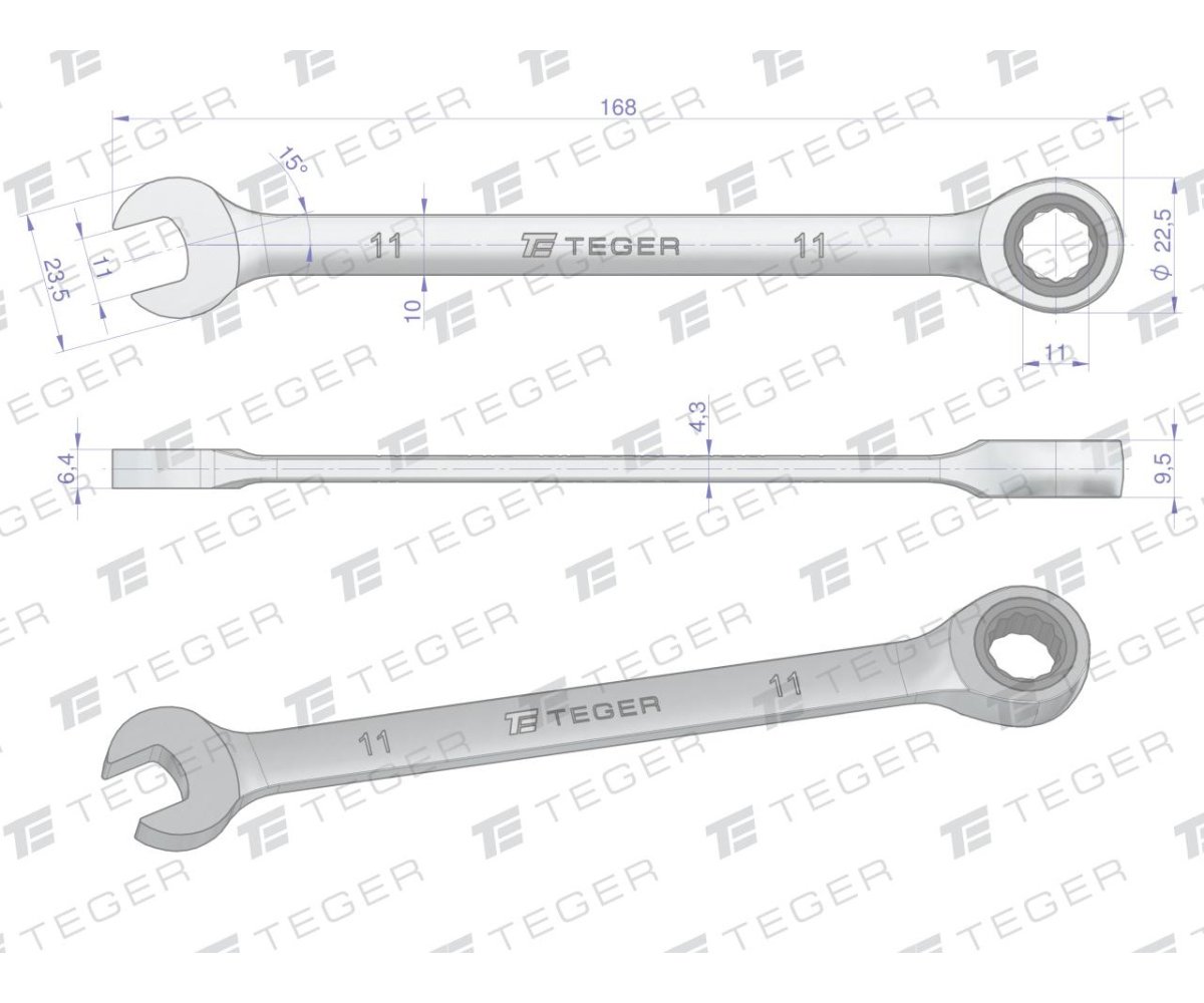 Klucz płasko-oczkowy z grzechotką 11 mm / TEGER