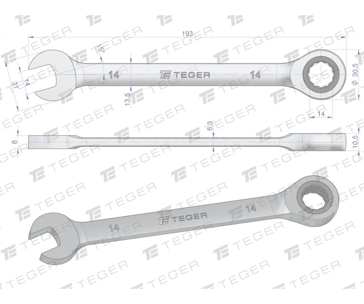 Klucz płasko-oczkowy z grzechotką 14 mm / TEGER