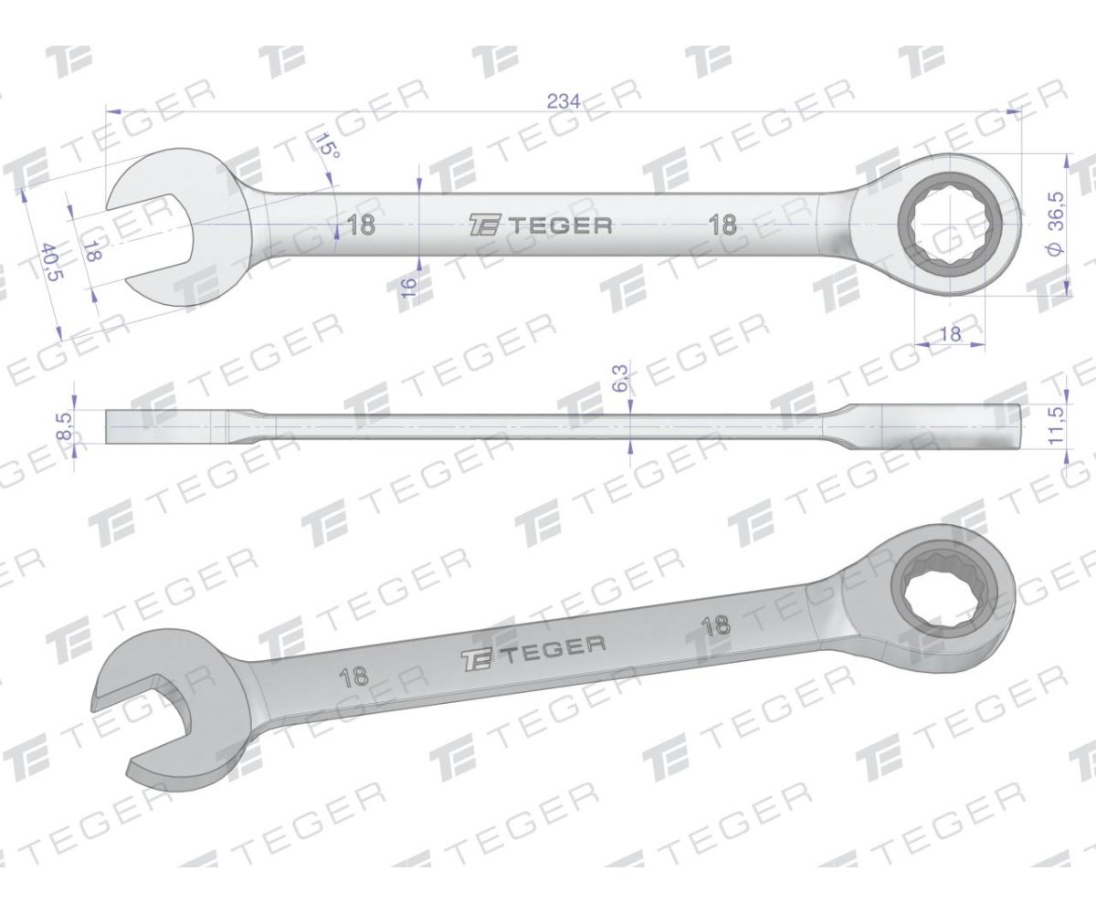 Klucz płasko-oczkowy z grzechotką 18 mm / TEGER