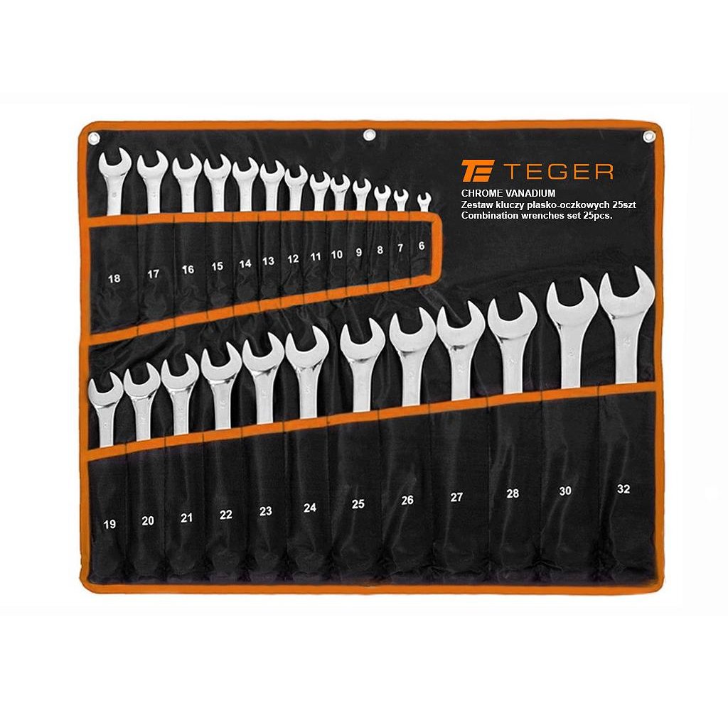 Zestaw kluczy płasko-oczkowych 25 szt / TEGER