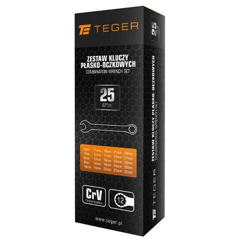 Zestaw kluczy płasko-oczkowych 25 szt / TEGER