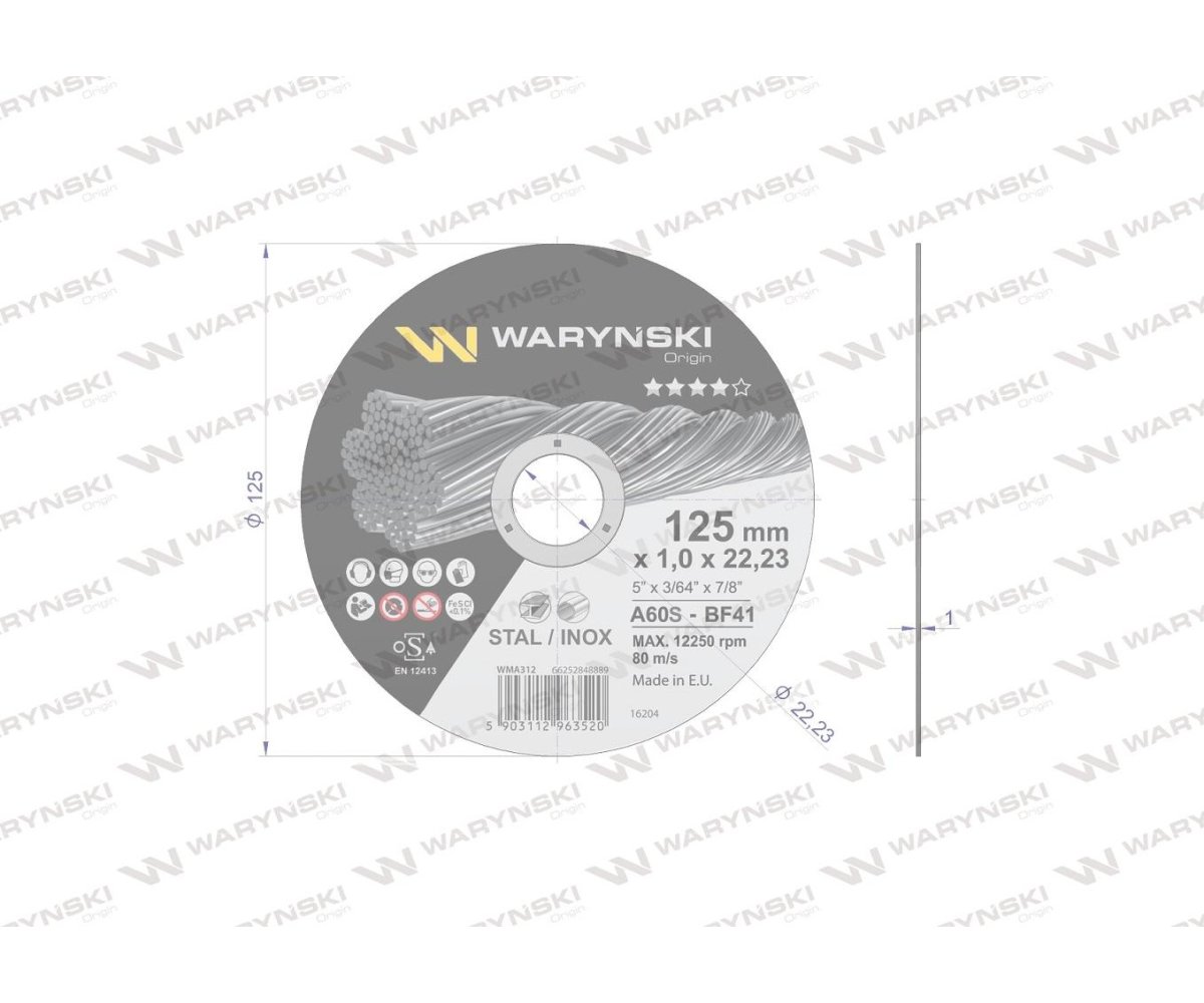 Tarcza do cięcia metalu 125 x1.0 x22.23 mm Waryński (sprzedawane po 5 szt w op 5 szt)