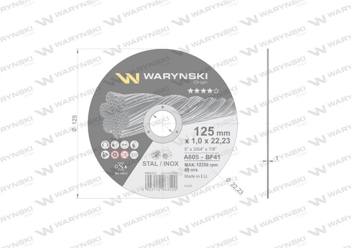 Tarcza do cięcia metalu 125 x1.0 x22.23 mm wielopak Waryński (sprzedawana po 50 szt)