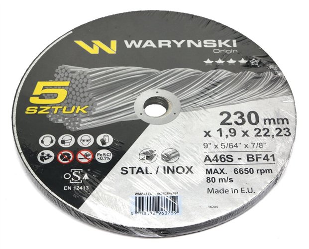 Tarcza do cięcia metalu 230 x1.9 x22.23 mm Waryński (sprzedawane po 5 szt w op 5 szt)