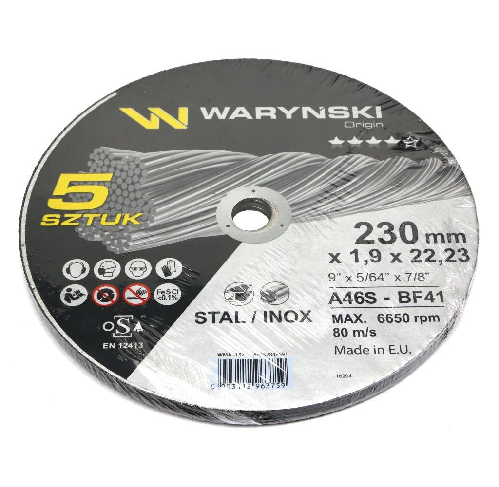 Tarcza do cięcia metalu 230 x1.9 x22.23 mm Waryński (sprzedawane po 5 szt w op 5 szt)