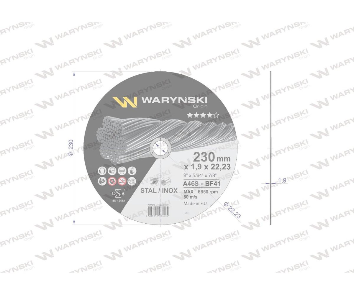 Tarcza do cięcia metalu 230 x1.9 x22.23 mm Waryński (sprzedawane po 5 szt w op 5 szt)