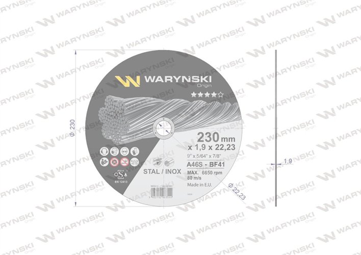 Tarcza do cięcia metalu 230 x1.9 x22.23 mm wielopak Waryński (sprzedawana po 25 szt)