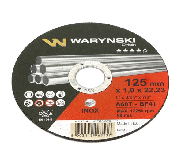 Tarcza do cięciai inoxu 125 x1.0 x22.23 mm Waryński (sprzedawane po 5 szt po 5 szt)