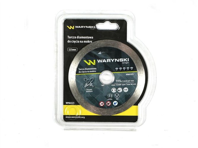 Tarcza diamentowa do cięcia na mokro pełna 115x22.23 mm Waryński