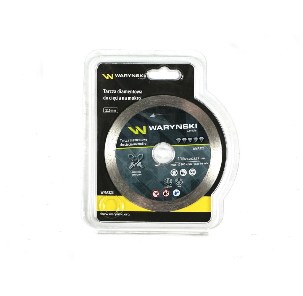 Tarcza diamentowa do cięcia na mokro pełna 115x22.23 mm Waryński