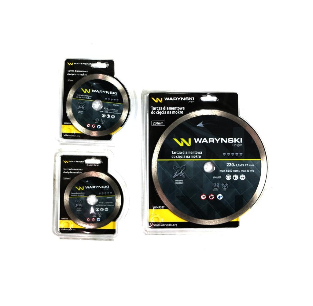 Tarcza diamentowa do cięcia na mokro pełna 230x25.4/22.23 mm Waryński