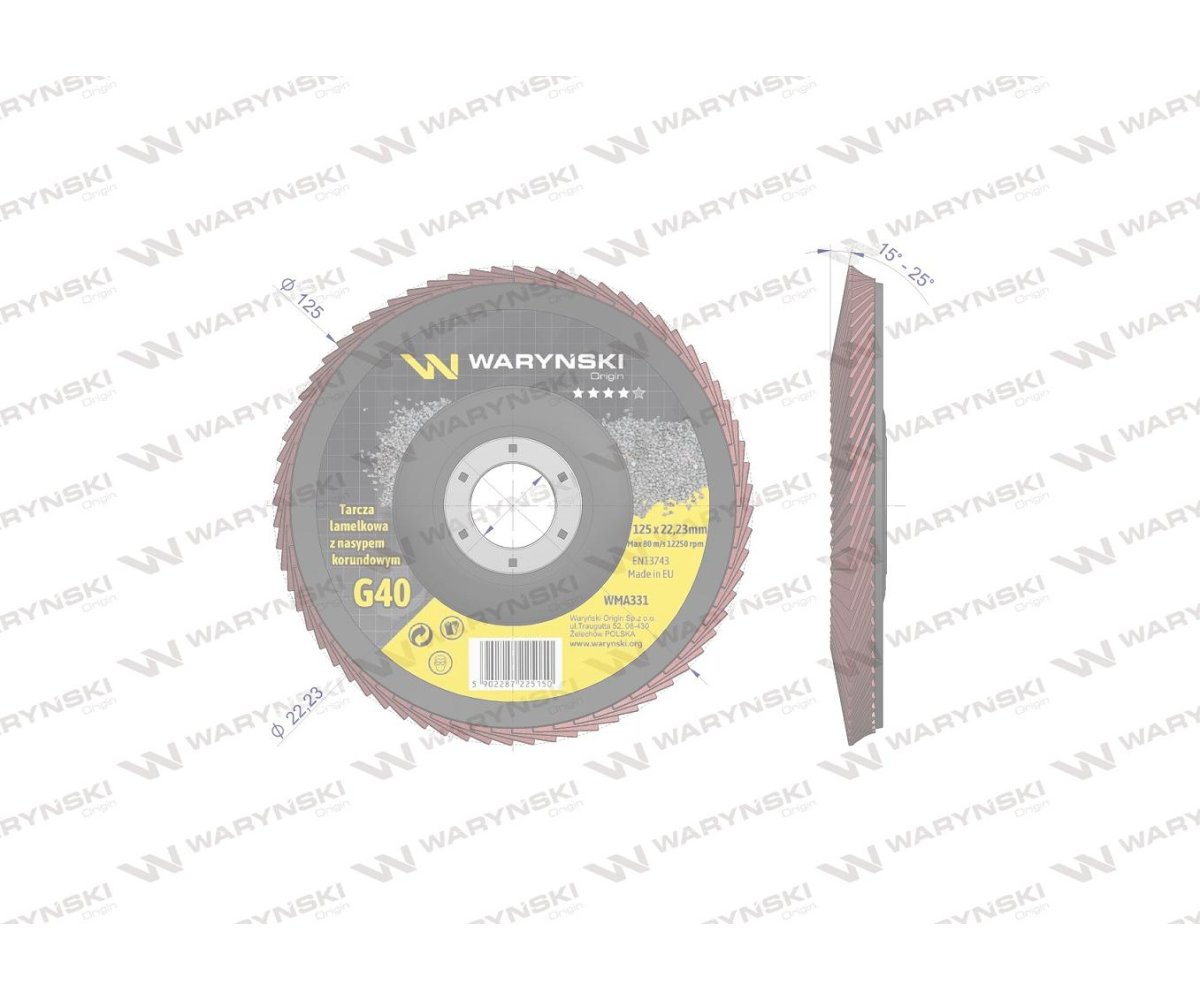 Tarcza do szlifierki 125 mm lamelkowa z elektrokorundem GR40 (sprzedawana po 10 szt.) Waryński