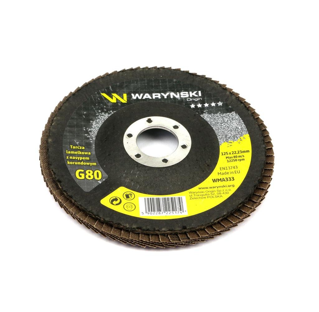 Tarcza do szlifierki 125 mm lamelkowa z elektrokorundem GR80 (sprzedawana po 10 szt.) Waryński