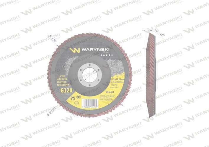 Tarcza do szlifierki 125 mm lamelkowa z elektrokorundem GR120 (sprzedawana po 10 szt.) Waryński
