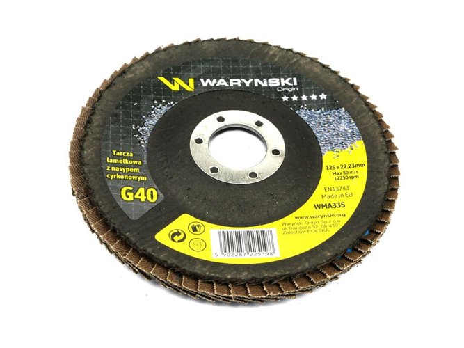 Tarcza do szlifierki 125 mm lamelkowa. cyrkonowa GR40 (sprzedawana po 10 szt.) Waryński