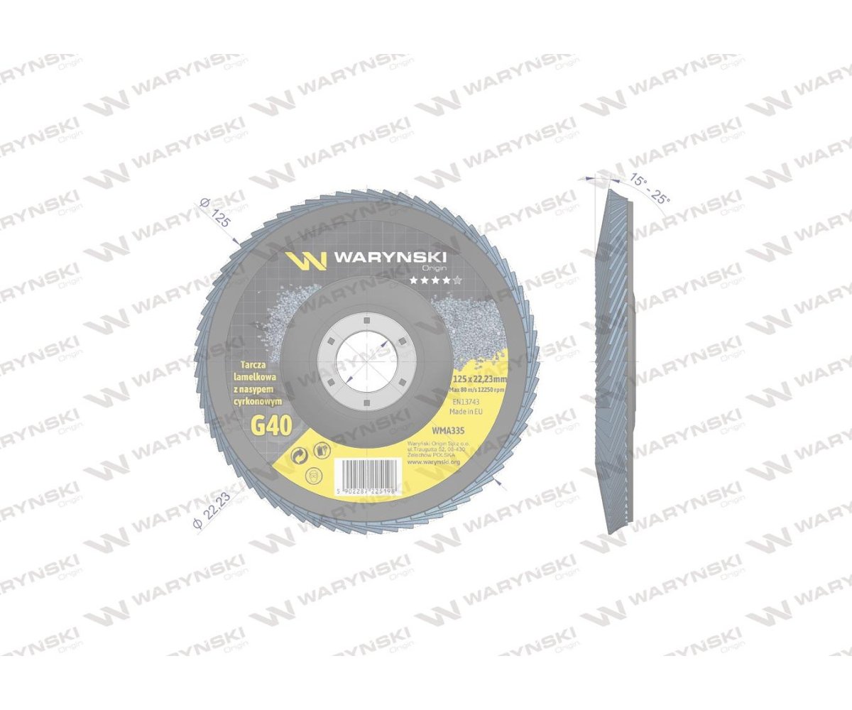 Tarcza do szlifierki 125 mm lamelkowa. cyrkonowa GR40 (sprzedawana po 10 szt.) Waryński