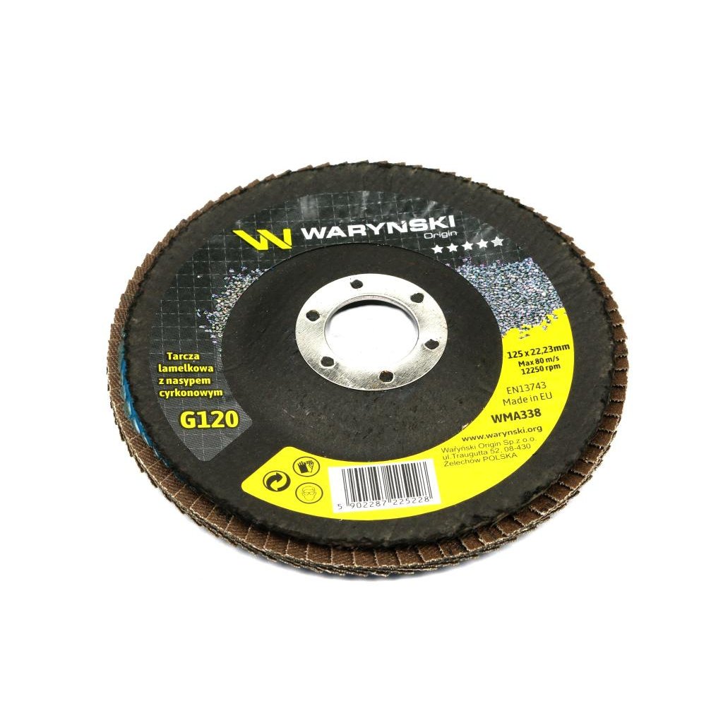 Tarcza do szlifierki 125 mm lamelkowa. cyrkonowa GR120 (sprzedawana po 10 szt.) Waryński