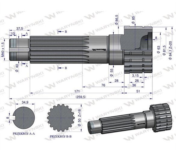 Wał napędzający reduktora 80121187 C-385 WARYŃSKI