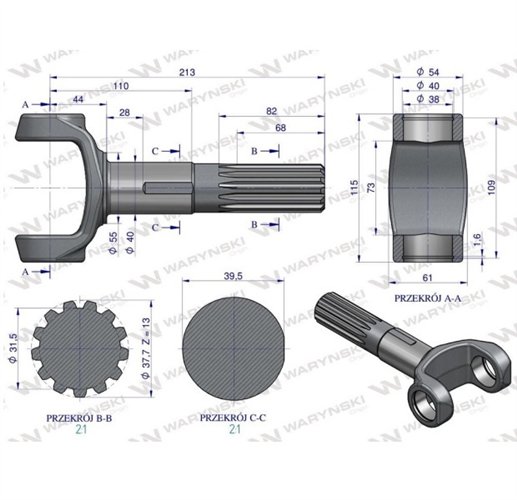 Wał koła przedniego mostu 67453120 C-385 WARYŃSKI