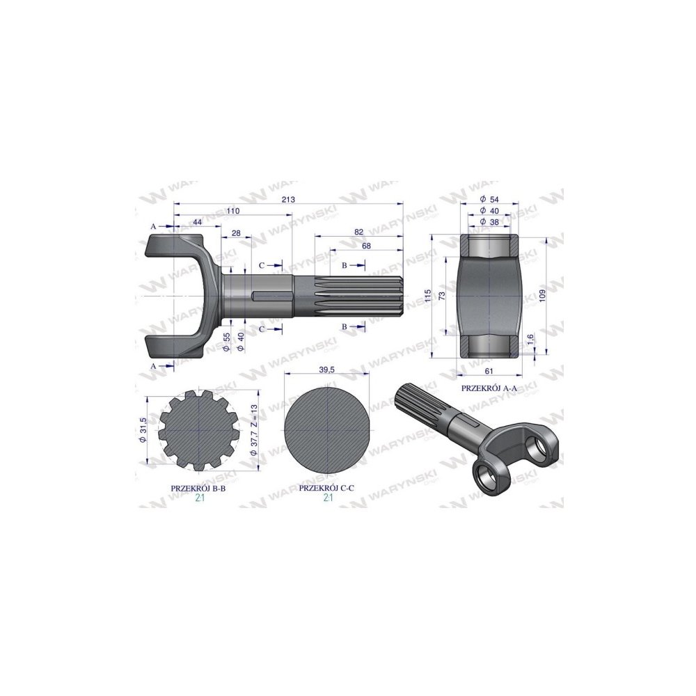 Wał koła przedniego mostu 67453120 C-385 WARYŃSKI