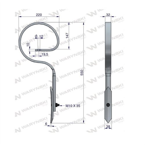 Ząb sprężynowy prosty Duński 550mm 32X10 Waryński