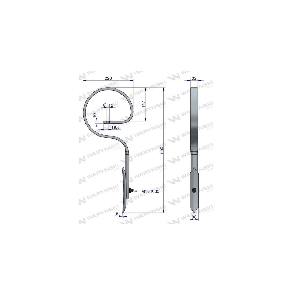 Ząb sprężynowy prosty Duński 550mm 32X10 Waryński