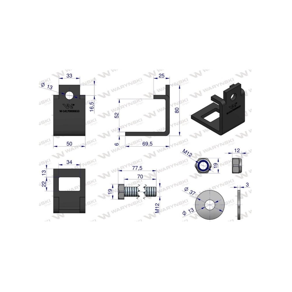 Nakładka zęba agregatu 32x10 plus 32X10 na profil 50x30 kpl. Waryński (sprzedawane po 5)