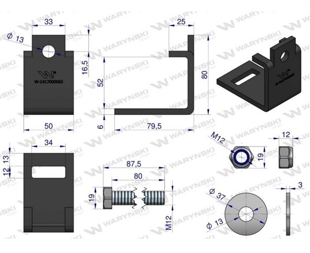 Nakładka zęba agregatu 32x10 na profil 50x50 kpl. Waryński (sprzedawane po 5)