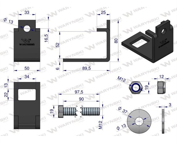 Nakładka zęba agregatu 32x10 plus 32X10 na profil 50x50 kpl. Waryński (sprzedawane po 5)