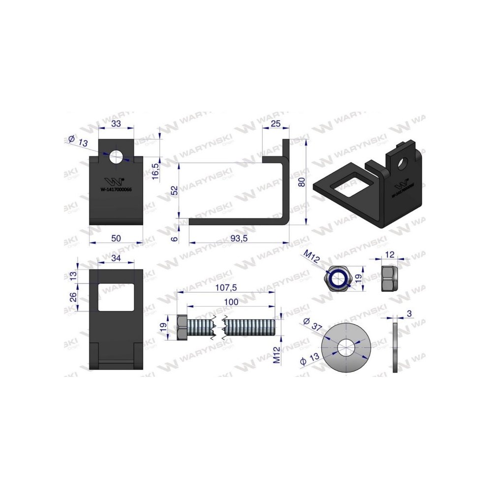 Nakładka zęba agregatu 32x12 plus 32X12 na profil 50x50 kpl. Waryński (sprzedawane po 5)