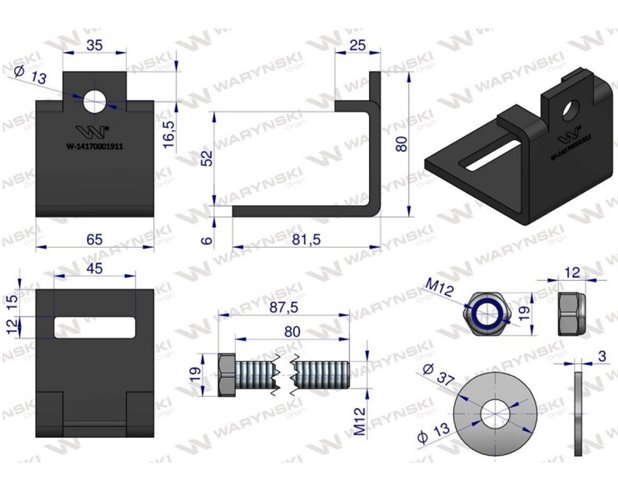 Nakładka zęba agregatu 45x10 na profil 50x50 kpl. Waryński