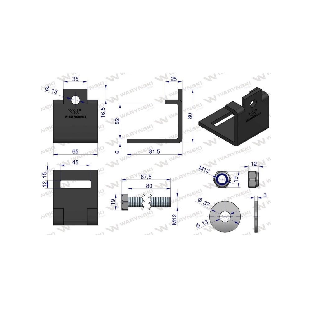 Nakładka zęba agregatu 45x10 na profil 50x50 kpl. Waryński