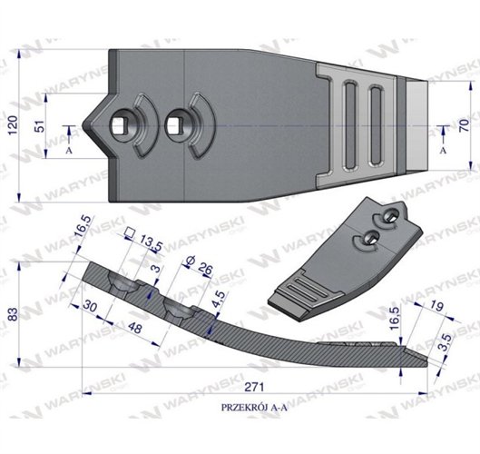 Dziób redlicy zęba szeroki 120mm zastosowanie CX Unia Cross AU/2065 Waryński Maxx 11211420651