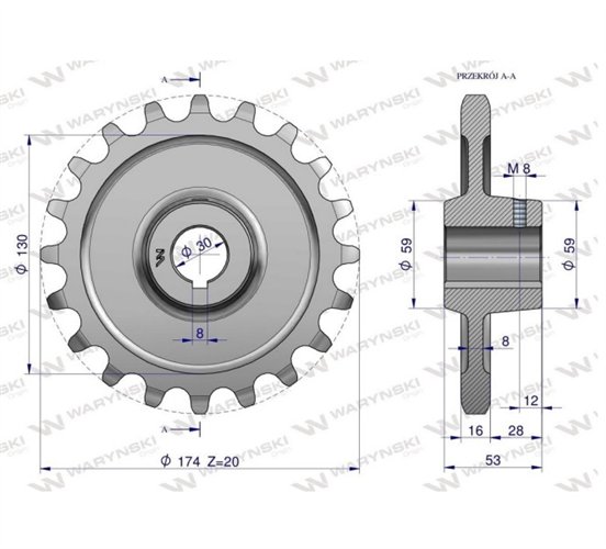Koło łańcuchowe stalowe hartowane Z-20 1" fi-30 Rozrzutnik 2208050063 WARYŃSKI