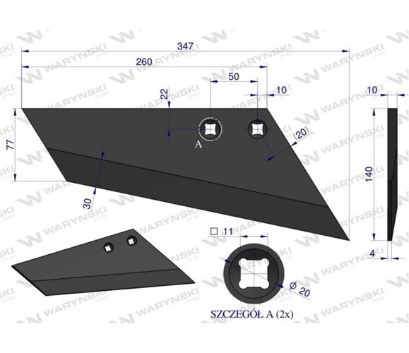 Lemiesz agregatu podorywkowego prawy zastosowanie Farmet stal borowa Waryński