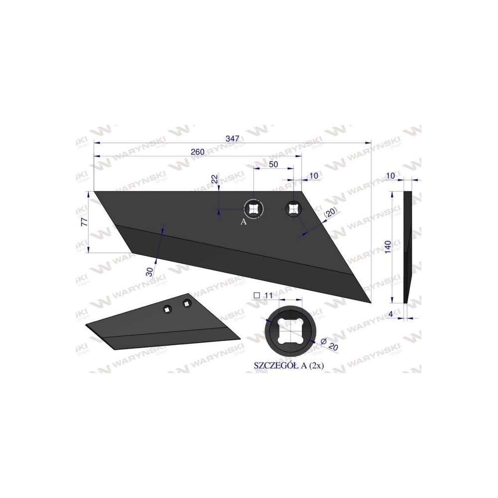 Lemiesz agregatu podorywkowego prawy zastosowanie Farmet stal borowa Waryński