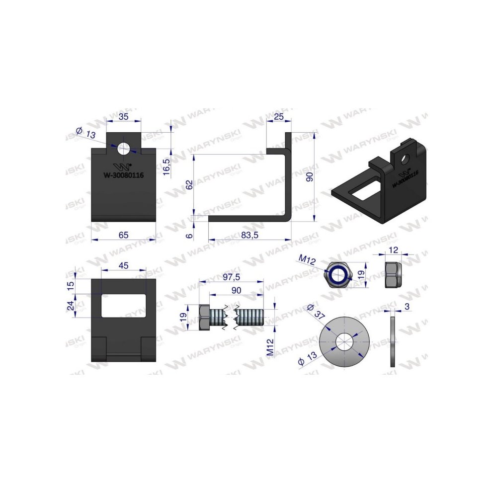 Nakładka zęba agregatu 45x12 plus 45x10 na profil 60x40 kpl. Waryński