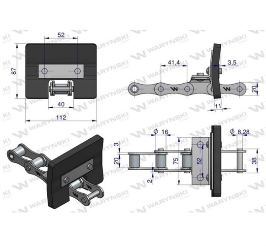 Łańcuch podajnika kłosowego kpl. 31 łopatek 86 x 110 mm zastosowanie Bizon Waryński