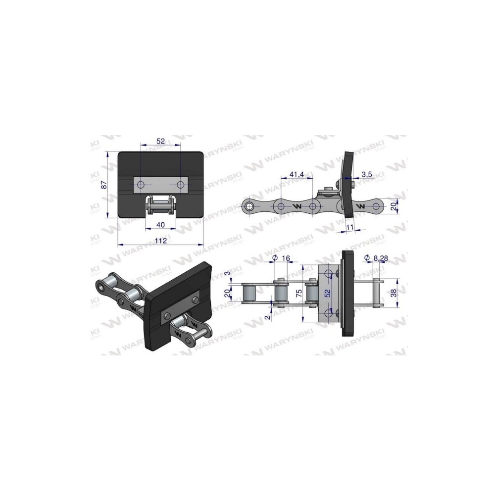 Łańcuch podajnika kłosowego kpl. 31 łopatek 86 x 110 mm zastosowanie Bizon Waryński