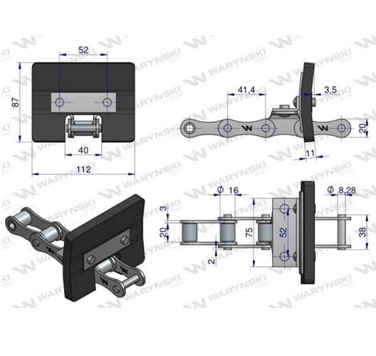 Łańcuch podajnika ziarnowego kpl. 36 łopatek 86 x 110 mm zastosowanie Bizon Waryński