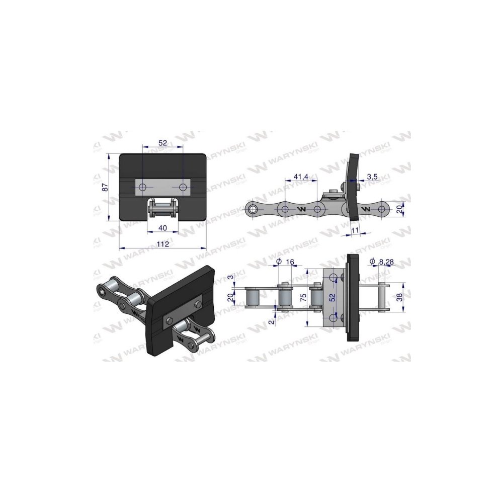 Łańcuch podajnika ziarnowego kpl. 36 łopatek 86 x 110 mm zastosowanie Bizon Waryński