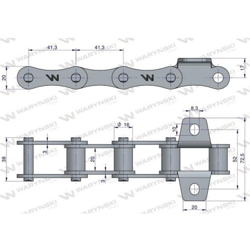 Łańcuch skrajny przenośnika pochyłego nkpl. zastosowanie Bizon Rekord Waryński